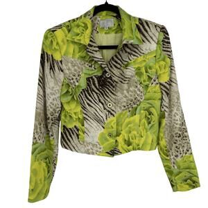 Alberto Makali 90s Y2K Womens 4 Leopard Floral Print Blazer Green Artsy Glam